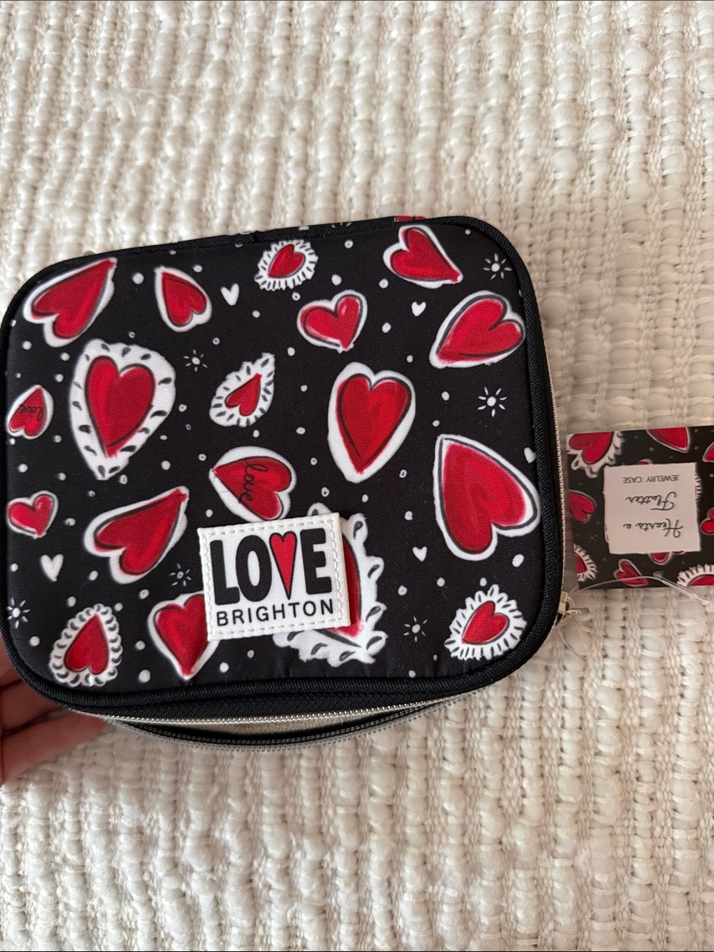 Brighton Black Travel Jewelry Case with Red Heart Print